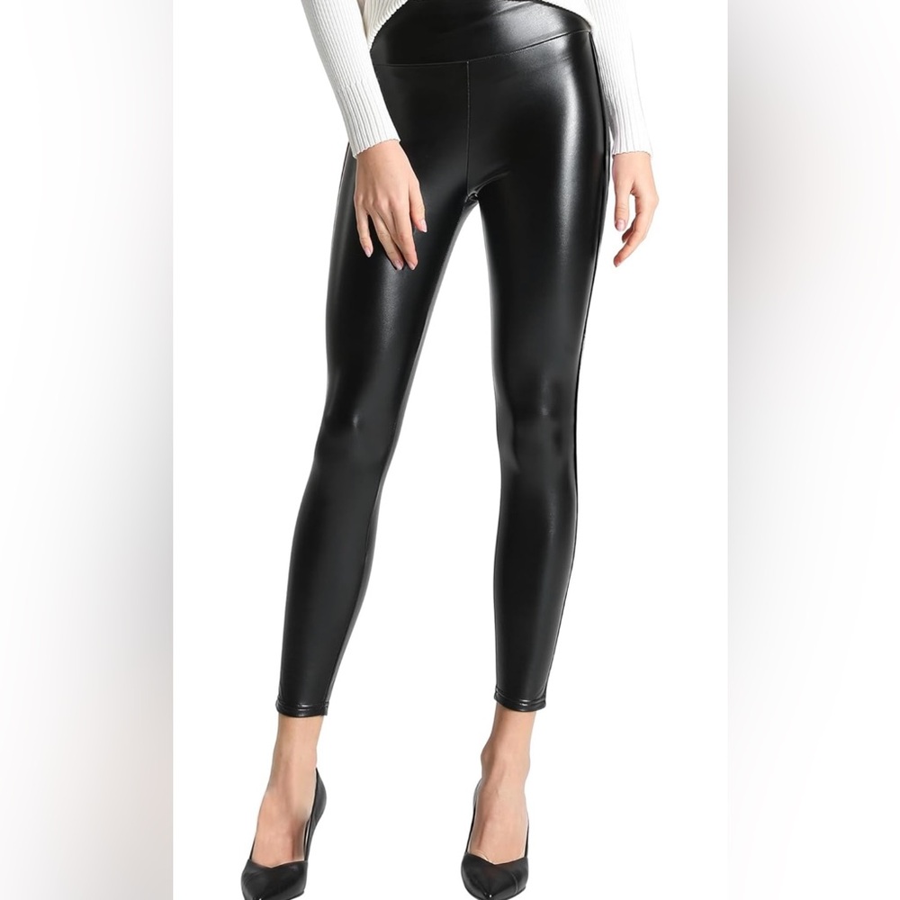 Women's Stretchy Faux Leather Leggings Pants, High Waisted Tights